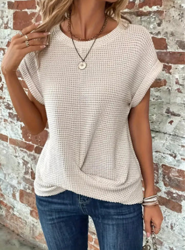 Buy Short-sleeved Waffle T-shirt Summer New Solid Color Crew Neck Top For Womens Clothing online at DLC Market