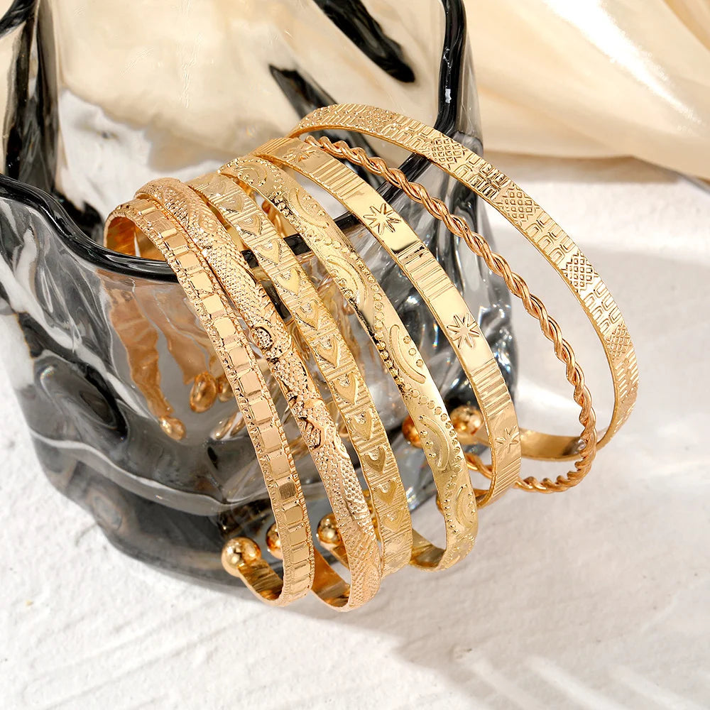 Buy 7 Pcs/Set Punk Gold Color Bracelets for Women Streetwear Goth Heart Prints Metal Design Open Bangle Fashion Jewelry Gifts online at DLC Market
