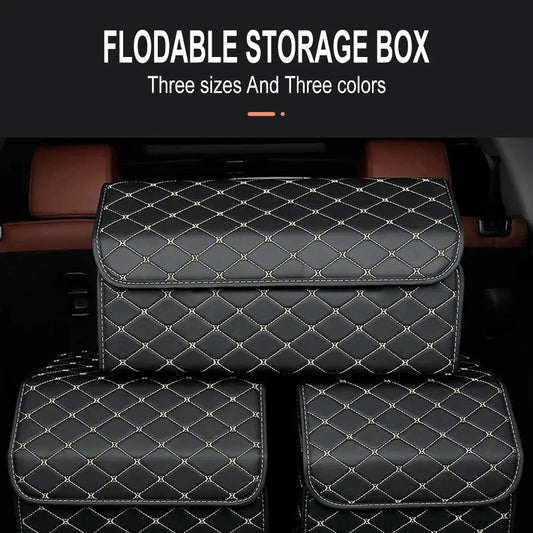 Car Trunk Organizer Box, Large Capacity, Auto Multiuse Tools, Storage Bag, Stowing, Tidying, Leather, Folding for Emergency by DLC MARKET
