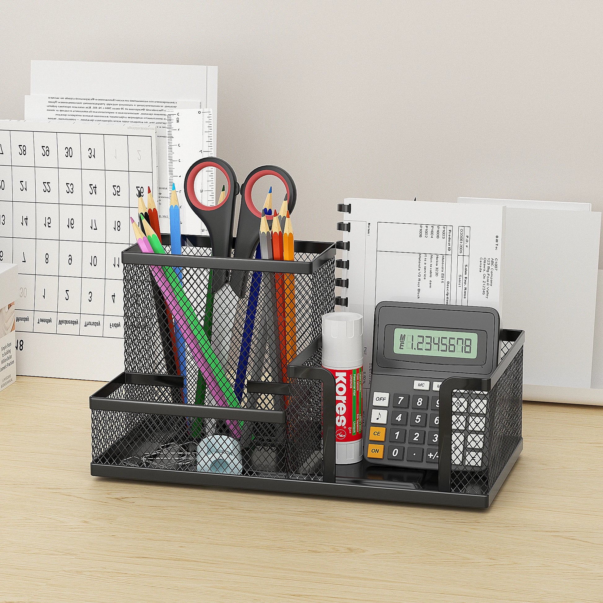 Mesh Desk Organizer Office Supplies Caddy with Pencil Holder and Storage Baskets for Desktop Accessories, 3 Compartments, Black by DLC MARKET