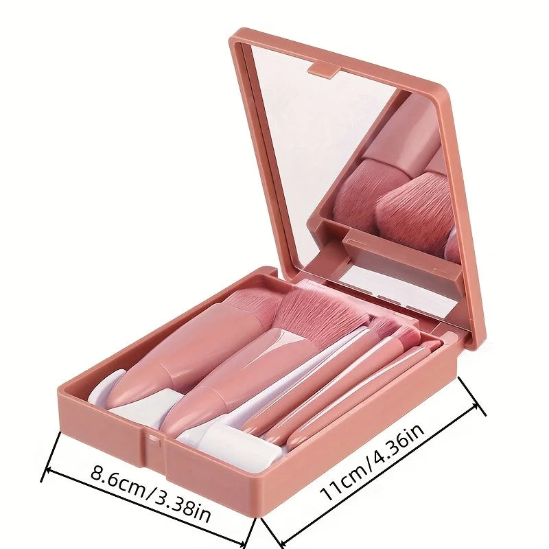 5Pcs Portable Makeup Brush Set With Mirror - Foldable Travel Kit ，Mini Makeup Brush Set Travel Makeup Brush Set by DLC MARKET