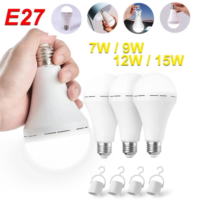Buy LED Rechargeable Light Bulb 7w 9w 12w 15w 85-265V Emergency Bulb Portable Hanging Camping Lamp for Tent Home Power Failure Porch online at DLC Market