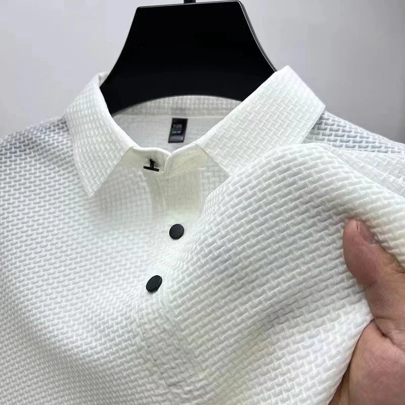 Buy Men's Bone Flower Solid Color Polo Shirt Business Casual Short Sleeve Summer Breathable Versatile Top online at DLC Market
