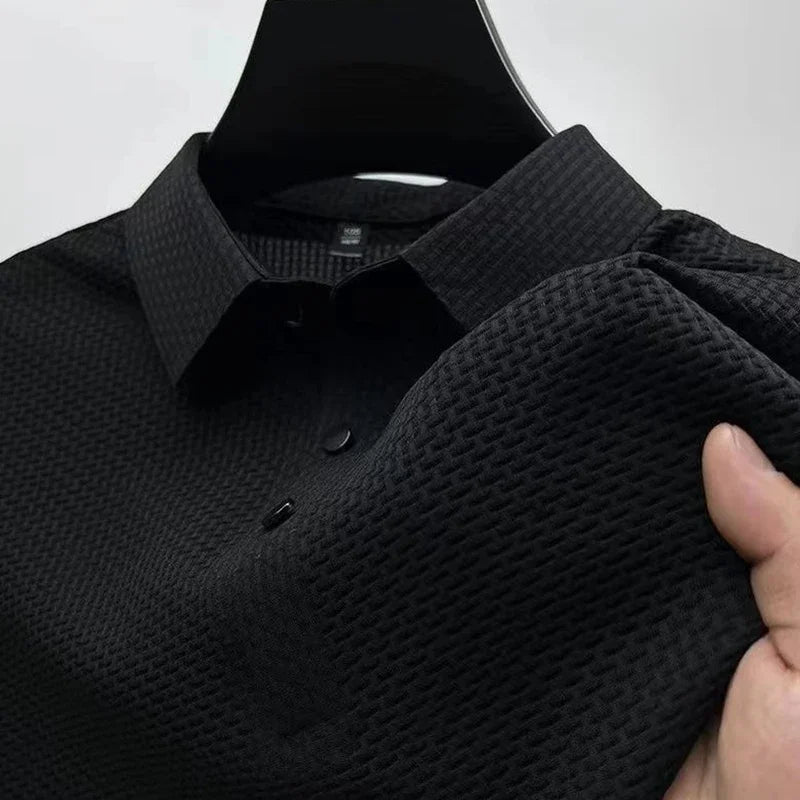 Buy Men's Bone Flower Solid Color Polo Shirt Business Casual Short Sleeve Summer Breathable Versatile Top online at DLC Market