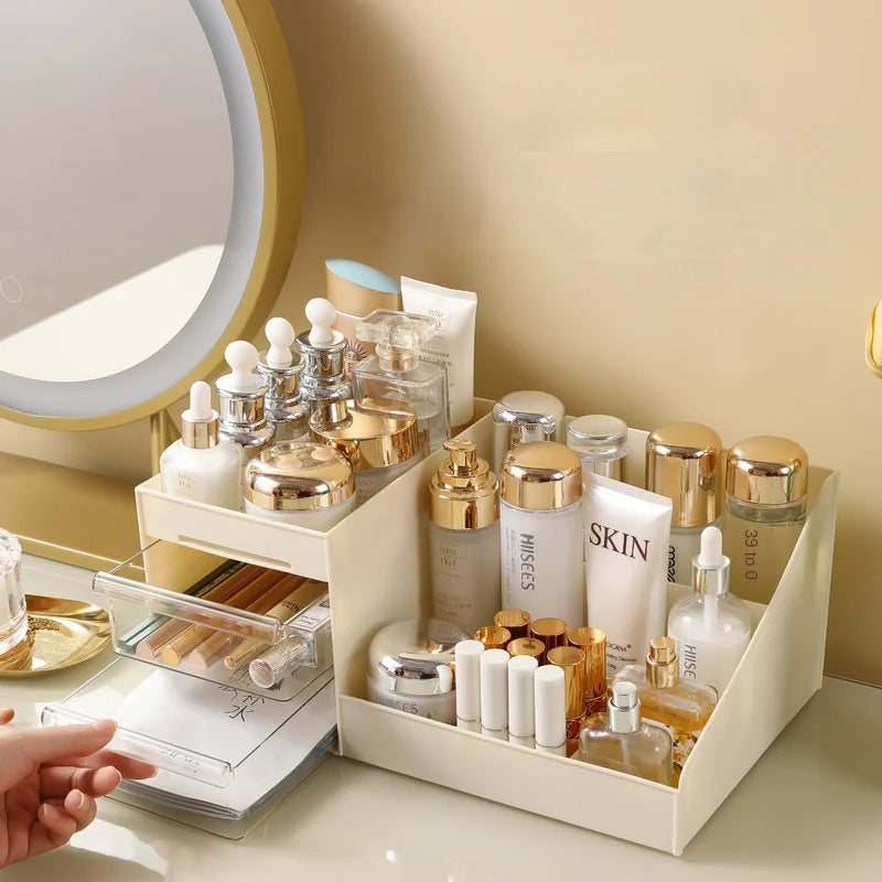 Transparent Drawer Style Makeup Box Dormitory Organizer Plastic Cosmetics Skincare Dressing Table Desktop Storage Box by DLC MARKET