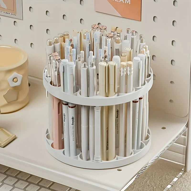 360° Rotating Brush Holder - White Plastic Organizer with Glaze Finish, Space-Saving Design for Art Brushes, Pens, Makeup Tools by DLC MARKET