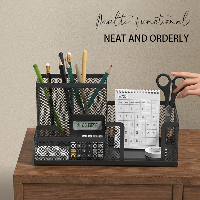 Mesh Desk Organizer Office Supplies Caddy with Pencil Holder and Storage Baskets for Desktop Accessories, 3 Compartments, Black by DLC MARKET