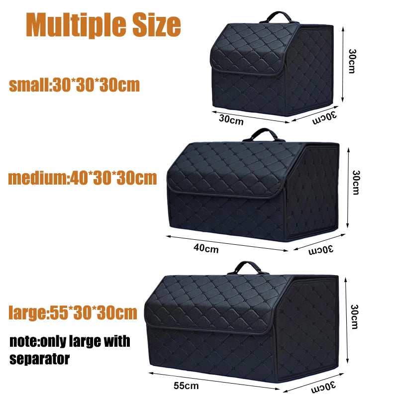 Car Trunk Organizer Box, Large Capacity, Auto Multiuse Tools, Storage Bag, Stowing, Tidying, Leather, Folding for Emergency by DLC MARKET