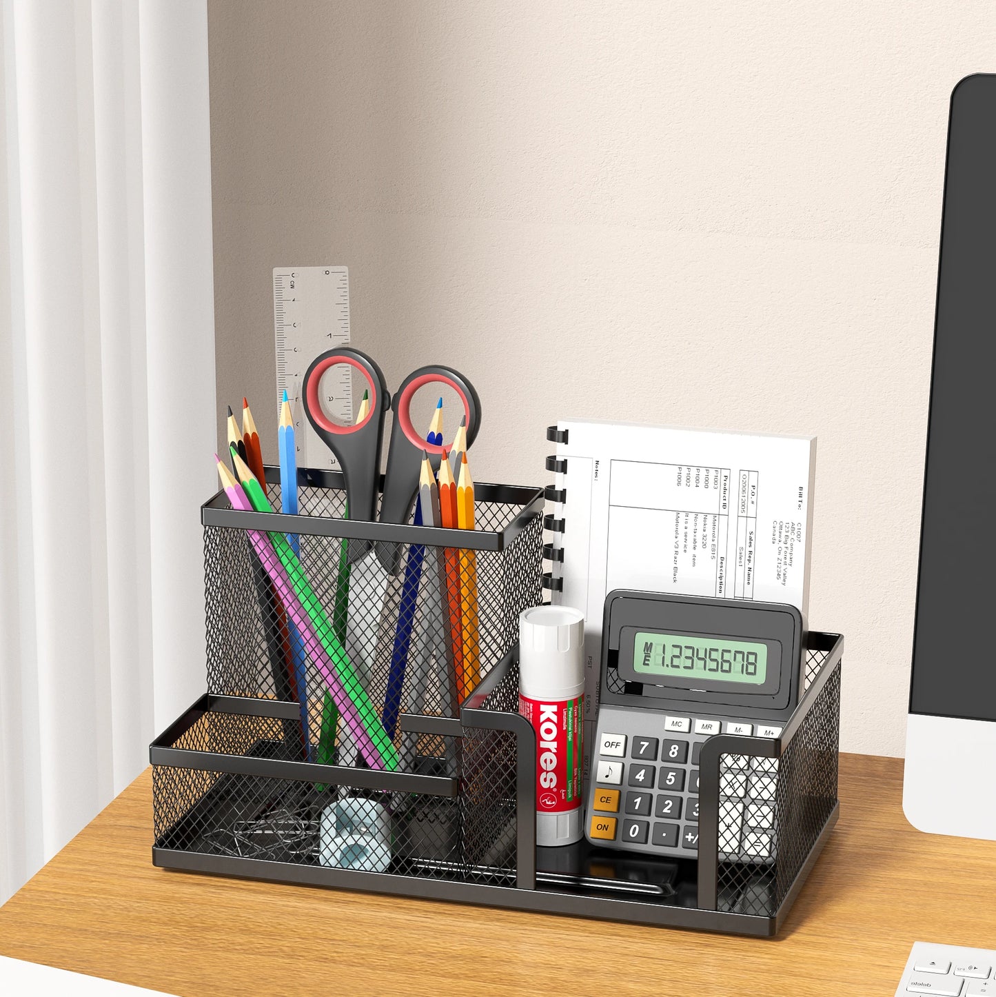 Mesh Desk Organizer Office Supplies Caddy with Pencil Holder and Storage Baskets for Desktop Accessories, 3 Compartments, Black by DLC MARKET
