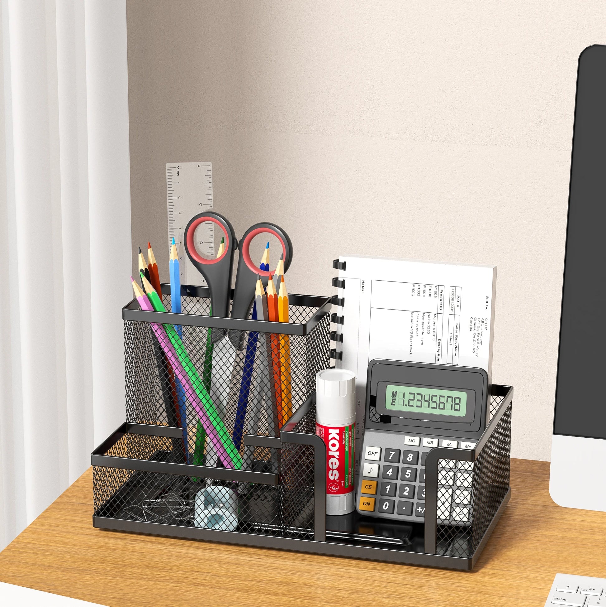 Mesh Desk Organizer Office Supplies Caddy with Pencil Holder and Storage Baskets for Desktop Accessories, 3 Compartments, Black by DLC MARKET