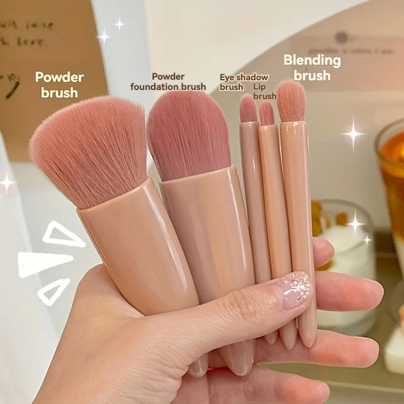 5Pcs Portable Makeup Brush Set With Mirror - Foldable Travel Kit ，Mini Makeup Brush Set Travel Makeup Brush Set by DLC MARKET