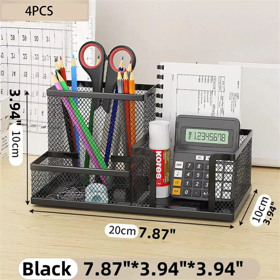 Mesh Desk Organizer Office Supplies Caddy with Pencil Holder and Storage Baskets for Desktop Accessories, 3 Compartments, Black by DLC MARKET
