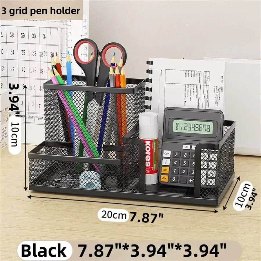 Mesh Desk Organizer Office Supplies Caddy with Pencil Holder and Storage Baskets for Desktop Accessories, 3 Compartments, Black by DLC MARKET