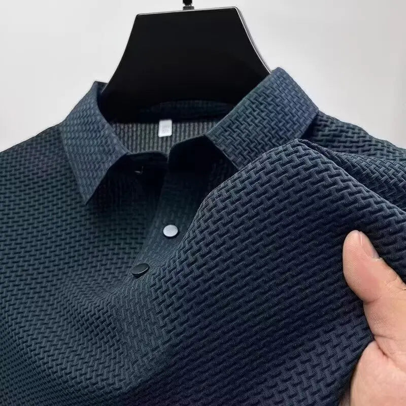 Buy Men's Bone Flower Solid Color Polo Shirt Business Casual Short Sleeve Summer Breathable Versatile Top online at DLC Market