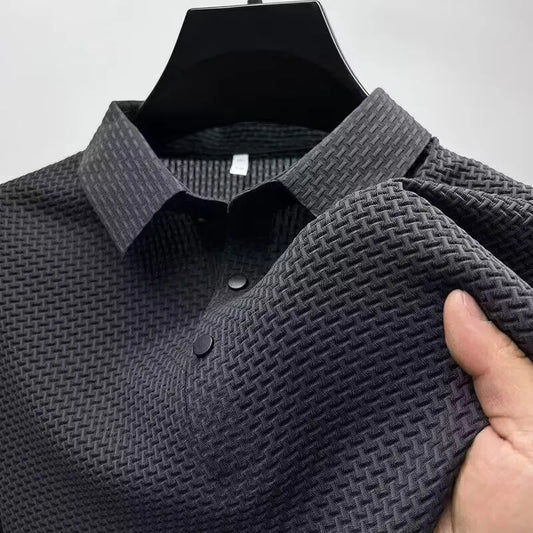 Buy Men's Bone Flower Solid Color Polo Shirt Business Casual Short Sleeve Summer Breathable Versatile Top online at DLC Market