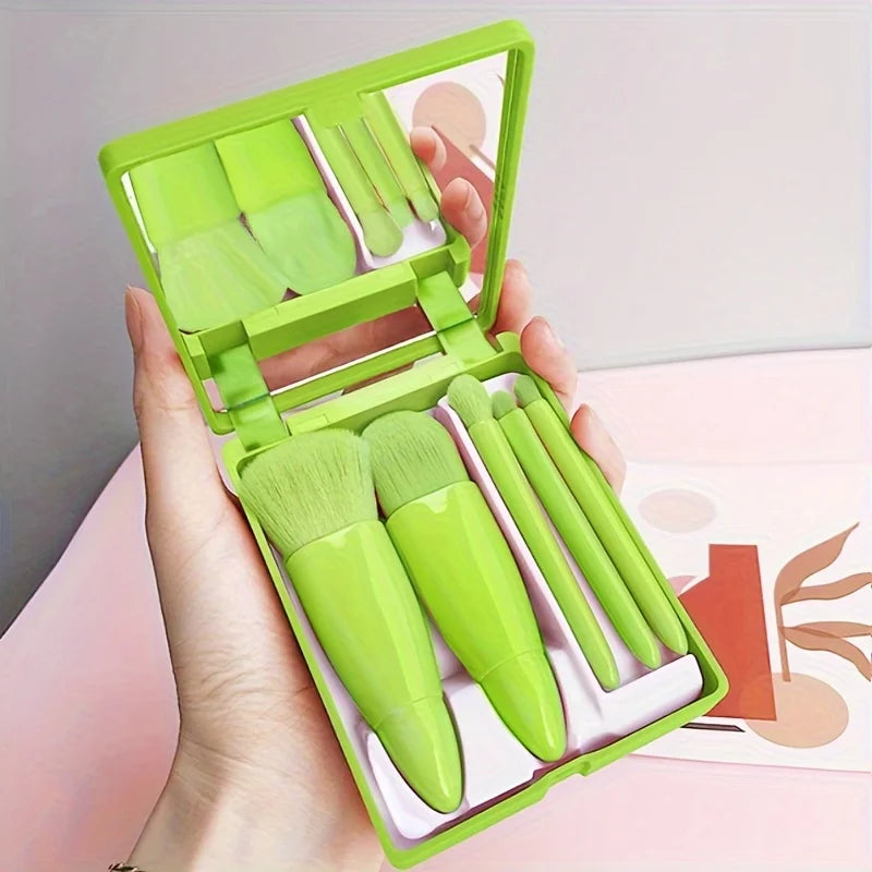 5Pcs Portable Makeup Brush Set With Mirror - Foldable Travel Kit ，Mini Makeup Brush Set Travel Makeup Brush Set by DLC MARKET