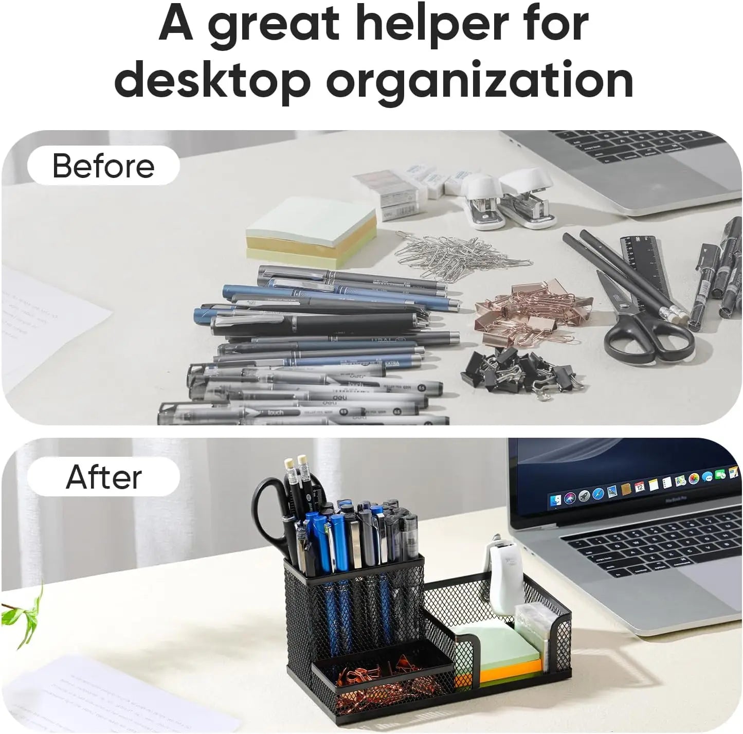 Mesh Desk Organizer Office Supplies Caddy with Pencil Holder and Storage Baskets for Desktop Accessories, 3 Compartments, Black by DLC MARKET