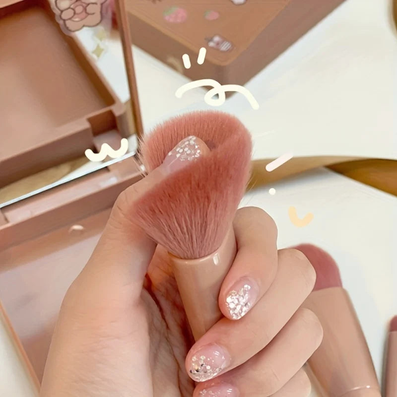 5Pcs Portable Makeup Brush Set With Mirror - Foldable Travel Kit ，Mini Makeup Brush Set Travel Makeup Brush Set by DLC MARKET