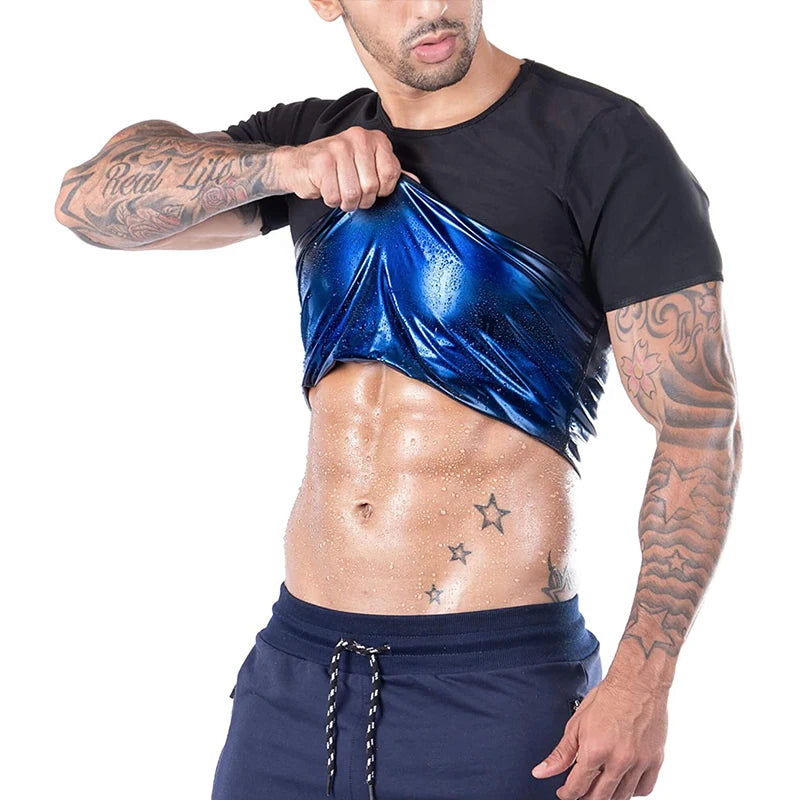 Buy Pop Closets Sauna Shirt for Men Sweat Suit Short Sleeve Compression T-Shirt Weight Loss Body Shaper Shirts for Workout Sports online at DLC Market