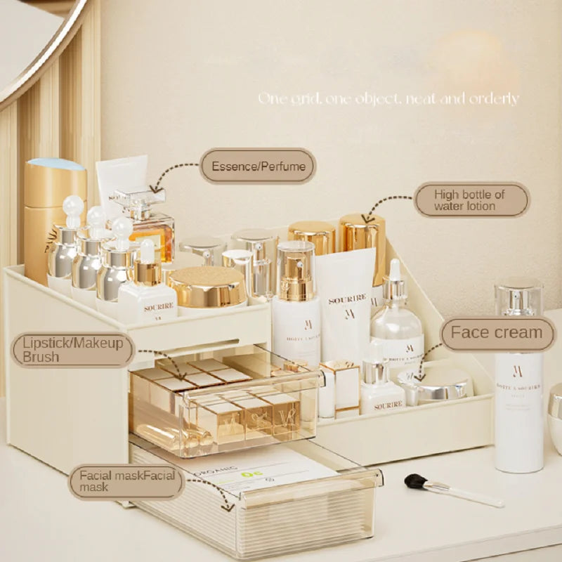 Transparent Drawer Style Makeup Box Dormitory Organizer Plastic Cosmetics Skincare Dressing Table Desktop Storage Box by DLC MARKET