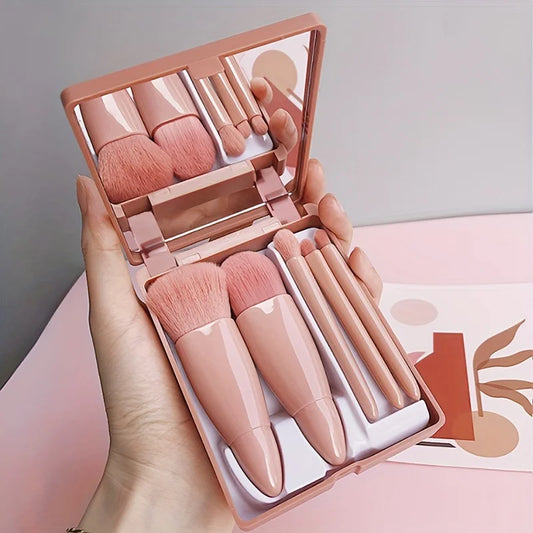 5Pcs Portable Makeup Brush Set With Mirror - Foldable Travel Kit ，Mini Makeup Brush Set Travel Makeup Brush Set by DLC MARKET