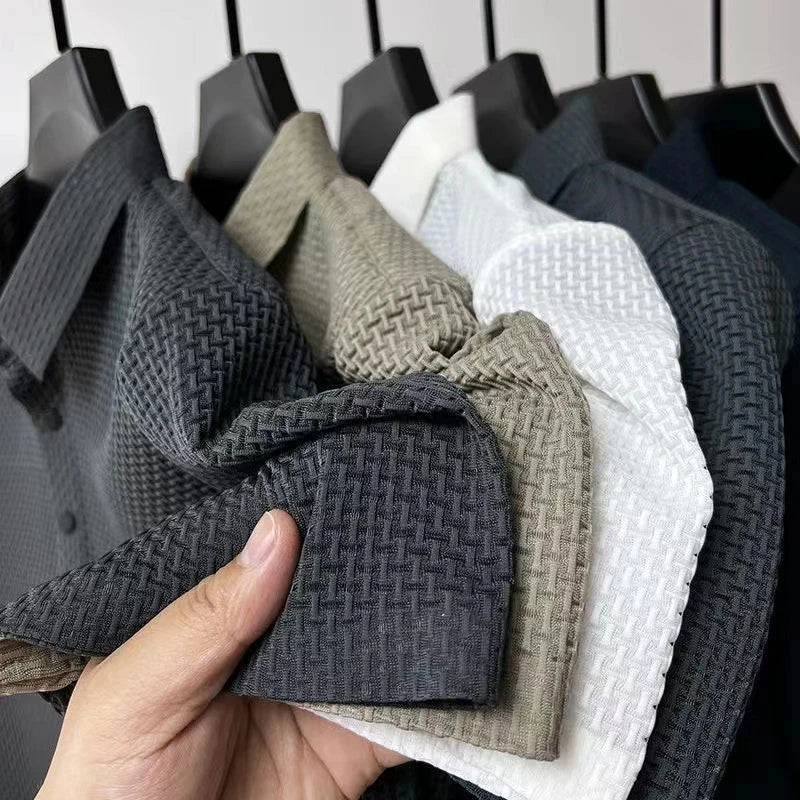 Buy Men's Bone Flower Solid Color Polo Shirt Business Casual Short Sleeve Summer Breathable Versatile Top online at DLC Market
