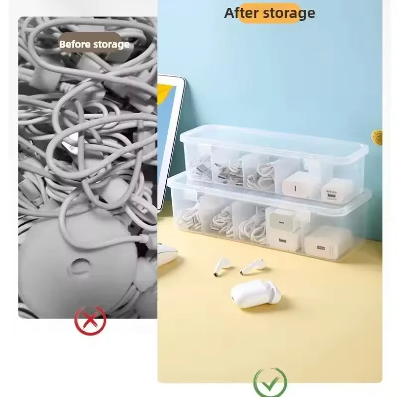 Transparent Data Cable Organizer Case Classification Dustproof Card Organizer with Lid Clutter Collection Box for Office Home by DLC MARKET