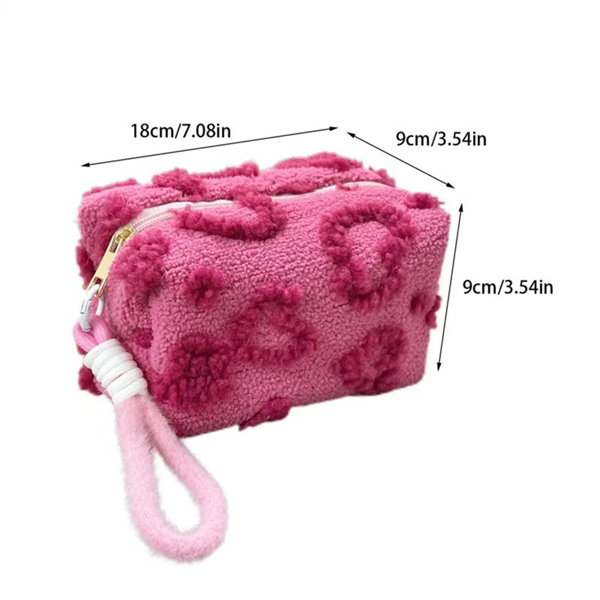 Plush Makeup Bags with Handle Soft Travel Cosmetic Storage Bag Portable Love Print Organizer Pencil Case Cute Clutch Pouch by DLC MARKET