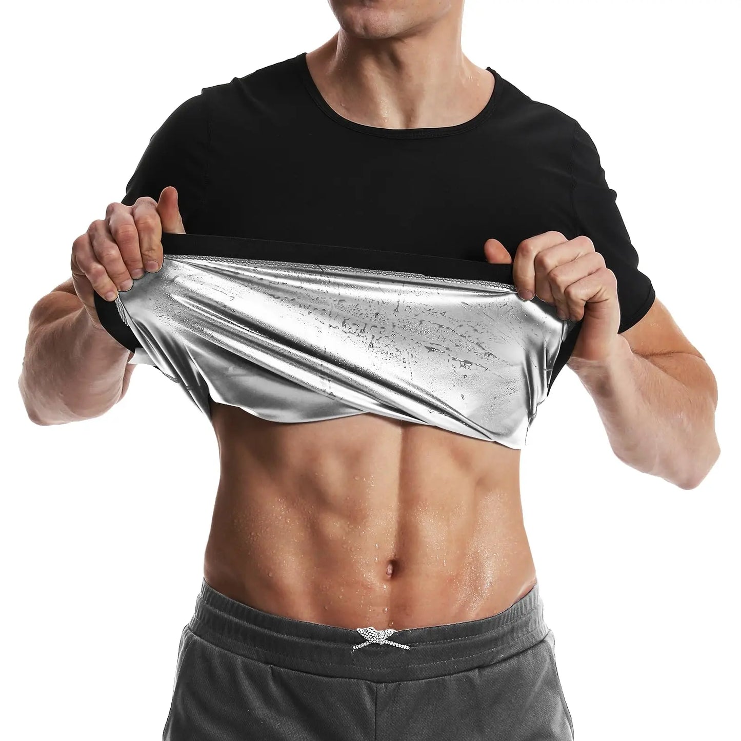 Buy Pop Closets Sauna Shirt for Men Sweat Suit Short Sleeve Compression T-Shirt Weight Loss Body Shaper Shirts for Workout Sports online at DLC Market