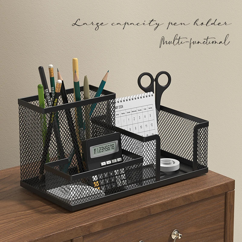 Mesh Desk Organizer Office Supplies Caddy with Pencil Holder and Storage Baskets for Desktop Accessories, 3 Compartments, Black by DLC MARKET