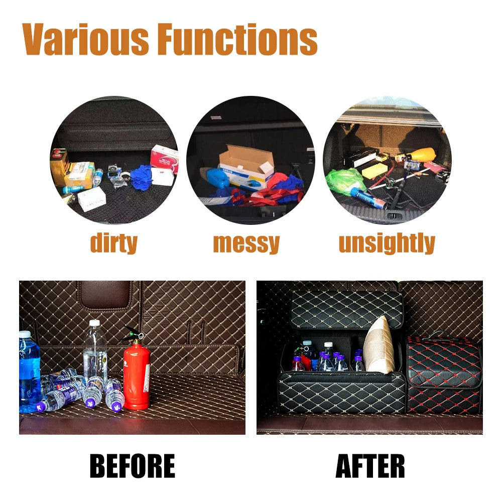 Car Trunk Organizer Box, Large Capacity, Auto Multiuse Tools, Storage Bag, Stowing, Tidying, Leather, Folding for Emergency by DLC MARKET