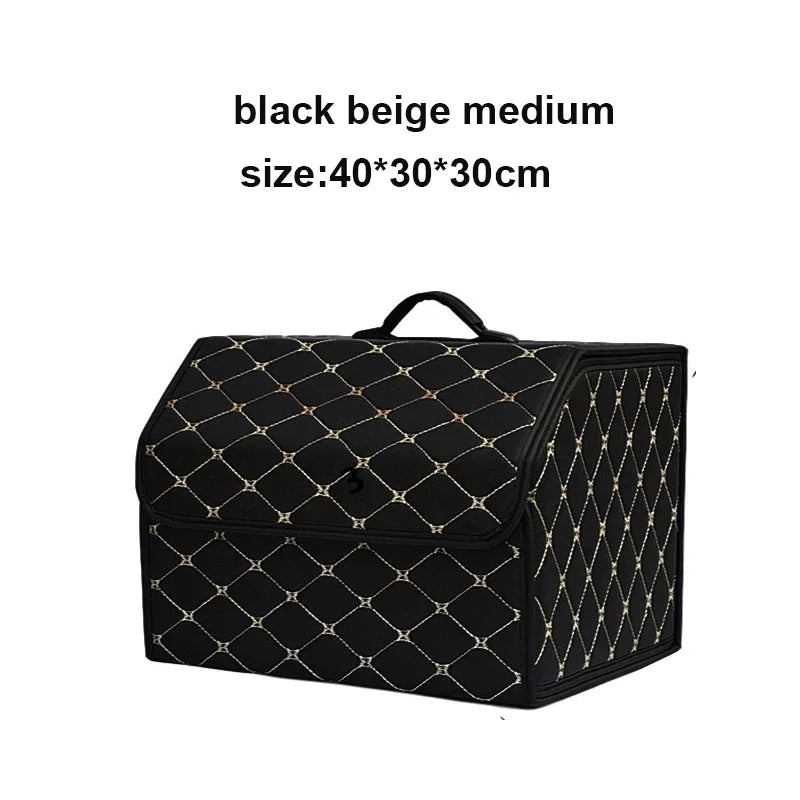 Car Trunk Organizer Box, Large Capacity, Auto Multiuse Tools, Storage Bag, Stowing, Tidying, Leather, Folding for Emergency by DLC MARKET