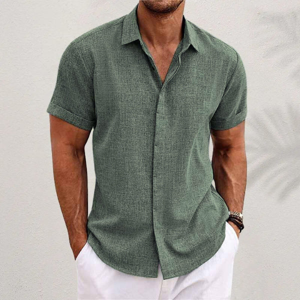 Men's Solid Color Loose Linen Short-sleeved T-shirt by null