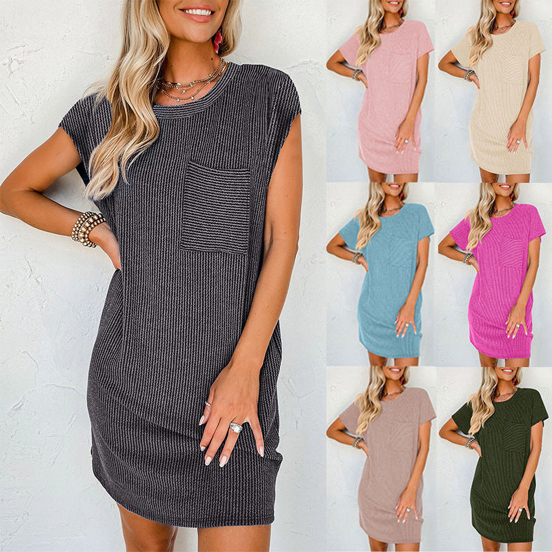 Buy Striped Short Sleeve Pocket Dress Women online at DLC Market