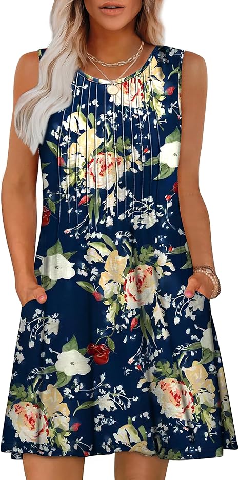 Buy Loose Beach Vacation Casual Round Neck Sleeveless Vest Dress online at DLC Market