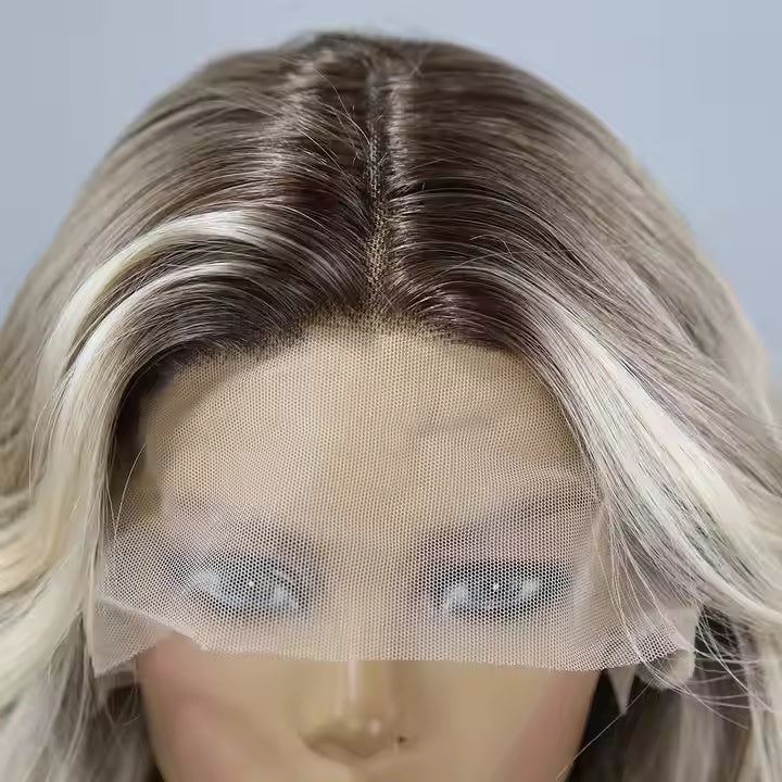 European And American Fashion T-shaped Lace Gold Gradient Wavy Curly Hair Wigs Shipped From Warehouse by null