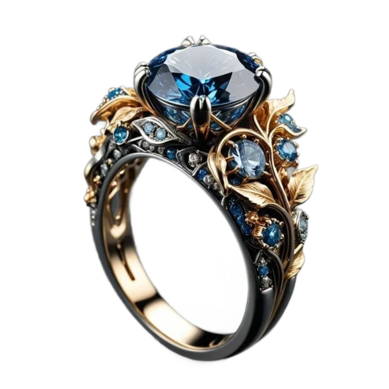Buy Fashionable Vintage Two-Tone Ring With Sapphire Inlay online at DLC Market
