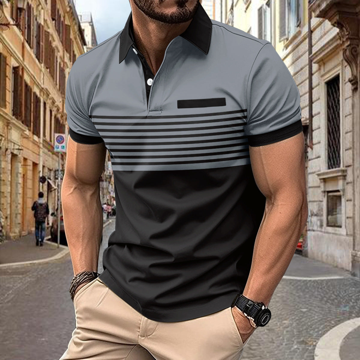 Casual Striped Shirt With Chest Pocket Men Clothing by null