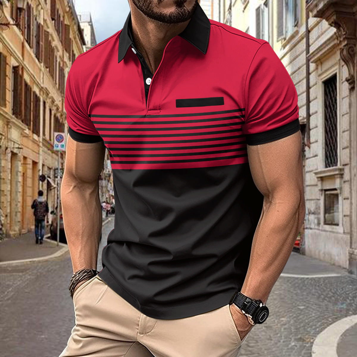 Casual Striped Shirt With Chest Pocket Men Clothing by null