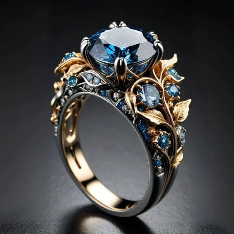 Buy Fashionable Vintage Two-Tone Ring With Sapphire Inlay online at DLC Market