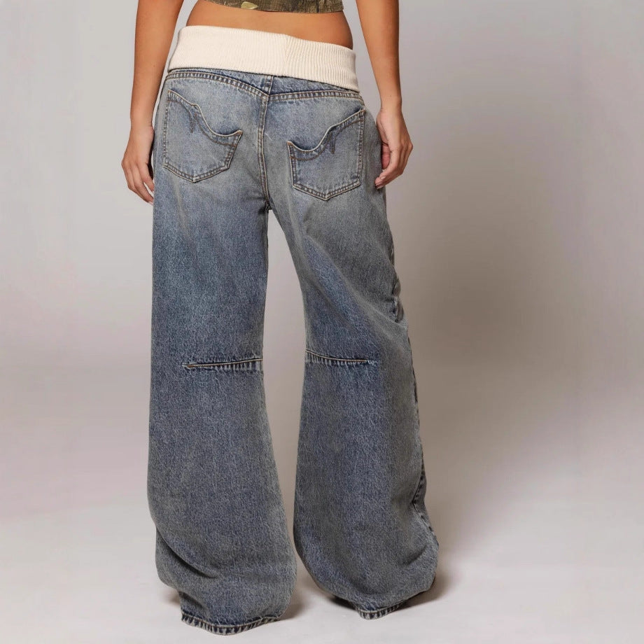 Buy Loose-fitting Straight-leg Jeans With Pockets Fashion Casual Trousers Street-style Pants Women's Clothing online at DLC Market