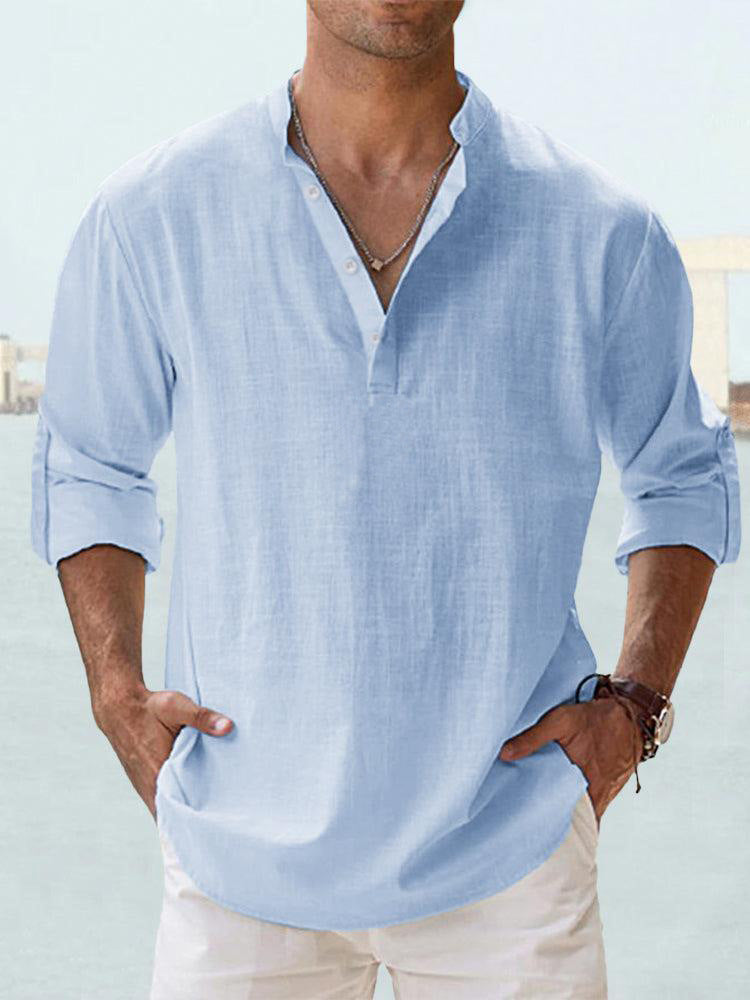 New Men's Casual Blouse Cotton Linen Shirt Loose Tops Long Sleeve Tee Shirt Spring Autumn Casual Handsome Men's Shirts by null
