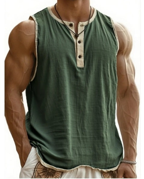 Men's Pure Cotton Sleeveless Fitness Casual Trendy Tank Top by null