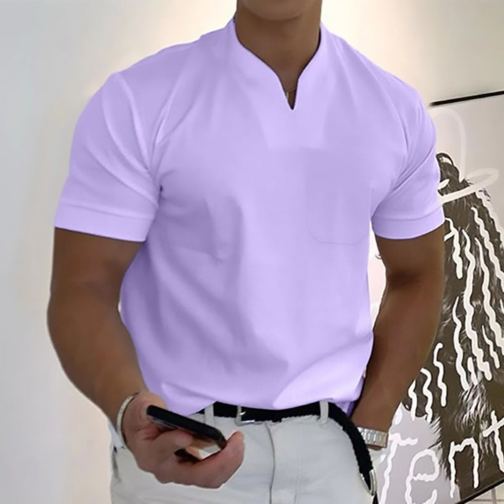 Summer Short Sleeve Shirt Men Fitness Plus Size Sports T-Shirt Elastic Cotton Pocket by null