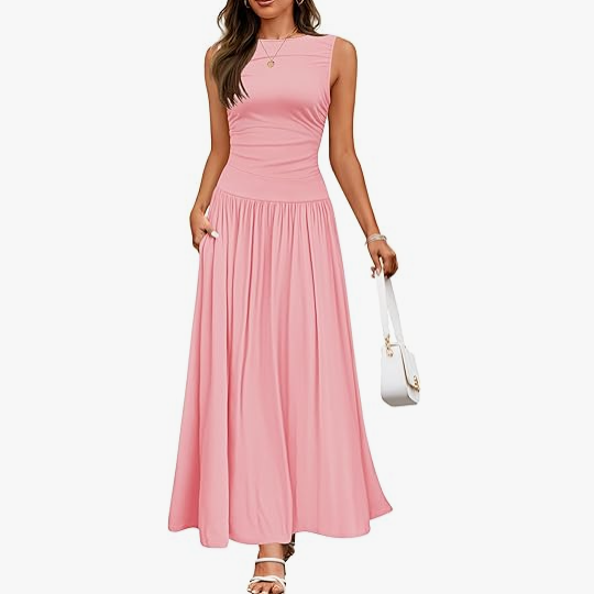 Buy Women's Summer Sleeveless Maxi Dress Casual Round Neck Pleated Elegant Maxi Dress With Pockets online at DLC Market