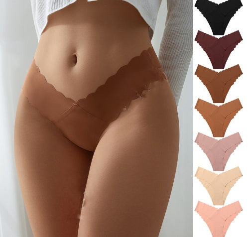 Buy Wavy Lace V-shaped Waist Seamless Ice Silk Girl's Underwear One-piece Large Size Pure Cotton Crotch Women's Briefs online at DLC Market