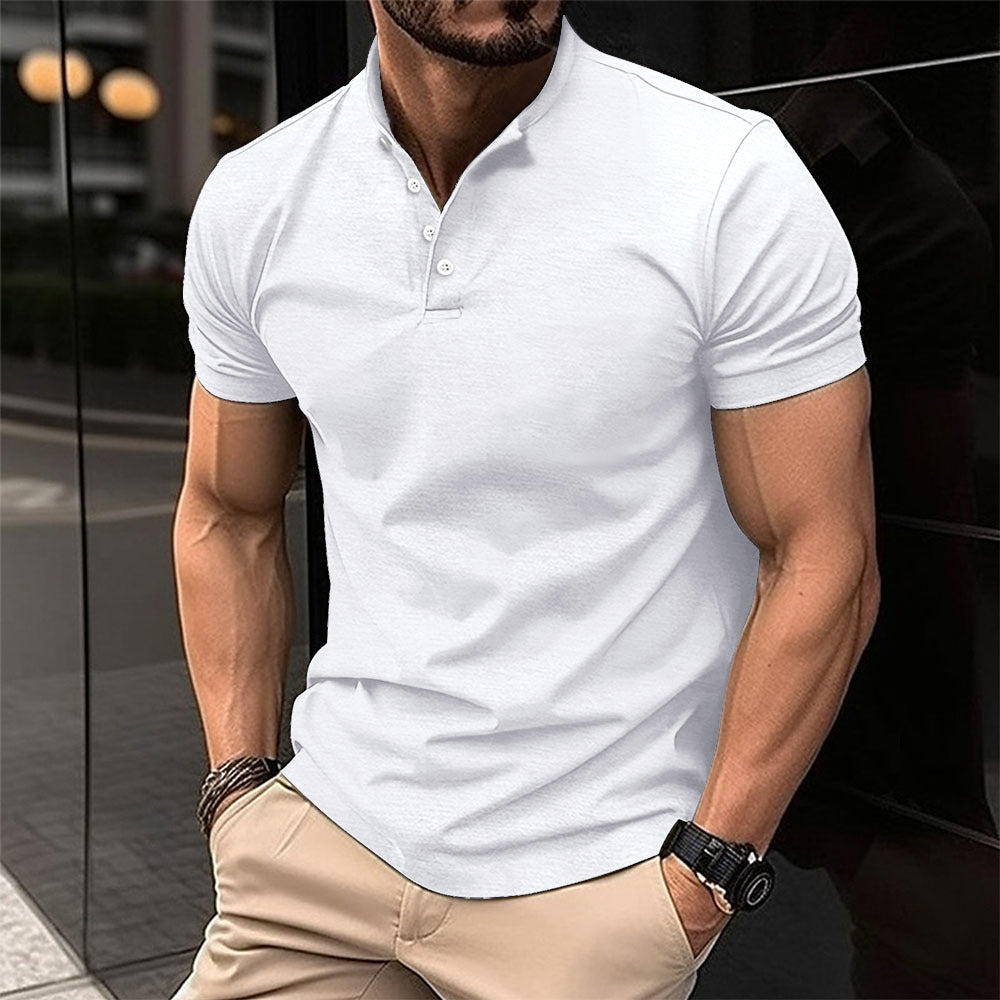 Men's Button Henry Collar Sports Polo Shirt Summer Short-sleeved Tops by null