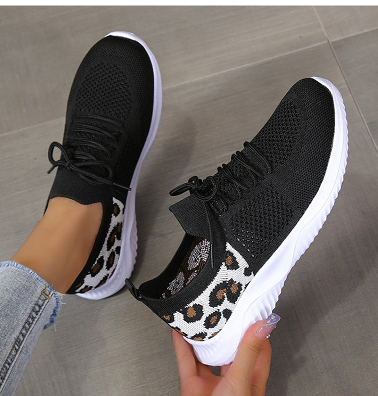 Buy White Shoes Women Leopard Print Lace-up Sneakers Sports online at DLC Market