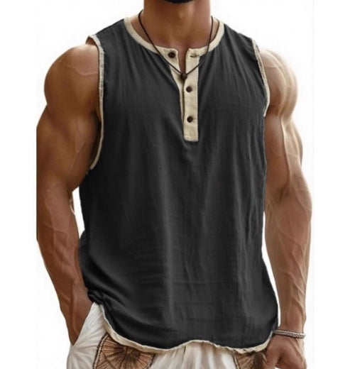 Men's Pure Cotton Sleeveless Fitness Casual Trendy Tank Top by null