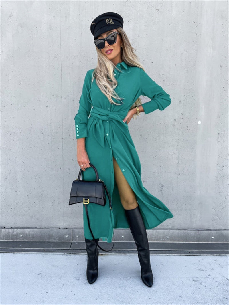 Buy Women's Clothing Autumn And Winter Color Cardigan Long Sleeve Big Hem Dress online at DLC Market